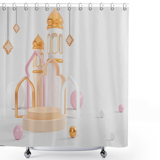 Personality  Islamic Display Podium Decoration Background With Mosque, Showcase For New Product, Promotion Sale, Banner, Discount, Presentation, Cosmetic - 3D Illustration Shower Curtains