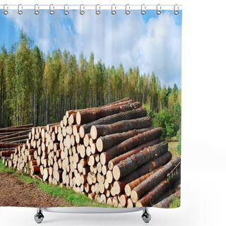 Personality  Stack Of Prepared Wood In European Forest Shower Curtains