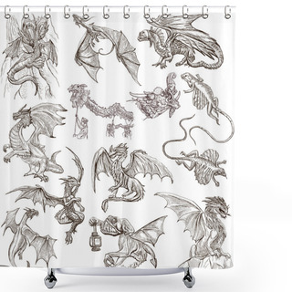 Personality  Dragons. An Hand Drawn Freehand Sketches. Originals. Shower Curtains