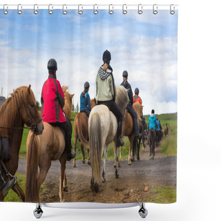 Personality  Group Of Horseback Riders In Iceland. Travel Beautiful Country Shower Curtains