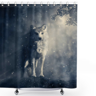 Personality  Fantasy Wolf In The Forest Shower Curtains