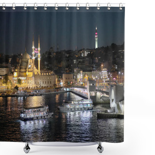 Personality  Views Of The Galata Bridge. The Galata Bridge Is A Bridge That Spans The Golden Horn In Istanbul. - Stock Image Shower Curtains
