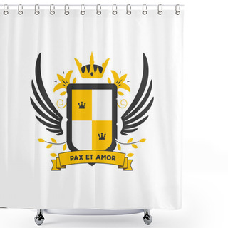 Personality  Classic Coat Of Arms In Modern Vector Two Color Style. Shield And Wings With Branches And Leaf. Family Insignia, Heraldic Elements And Banner For Motto. Emblem And Ribbon With Text.  Shower Curtains