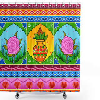 Personality  Floral Kitsch Background In Indian Truck Art Style Shower Curtains