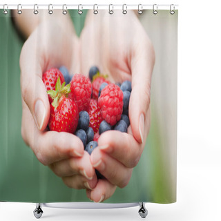 Personality  Hands Holding Fresh Berries Shower Curtains