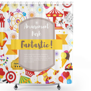 Personality  Composition For Flyer With Amusement Park Fun Icons. Shower Curtains