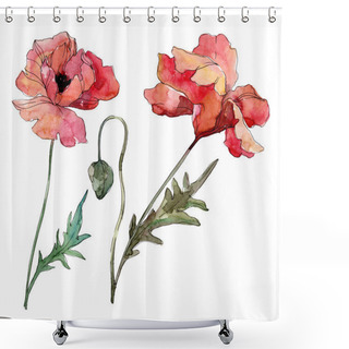 Personality  Poppy Floral Botanical Flower. Watercolor Background Illustration Set. Isolated Poppies Illustration Element. Shower Curtains