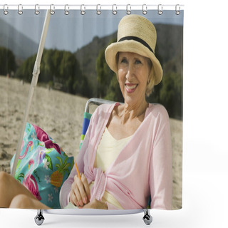 Personality  Woman At The Beach Shower Curtains