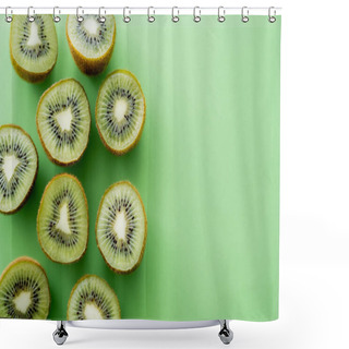 Personality  Top View Of Juicy Fresh Kiwi Fruit On Green Shower Curtains