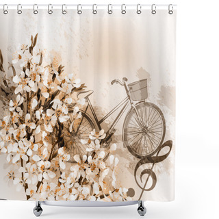 Personality  Floral Retro Background With Flowers, Bike And Treble Clef Shower Curtains