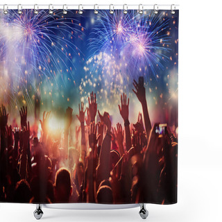 Personality  Cheering Crowd Watching Fireworks - New Year Concept Shower Curtains