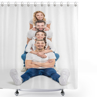Personality  Young Friends Smiling At Camera   Shower Curtains