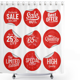 Personality  Sale Sticker. Shopping Tag Label, Red On Sale Stickers With Bent Edge And Price Off Labels Isolated Vector Set Shower Curtains