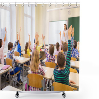 Personality  Group Of School Kids Raising Hands In Classroom Shower Curtains