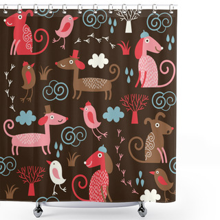 Personality  Color Seamless Pattern With Cute Dogs Shower Curtains
