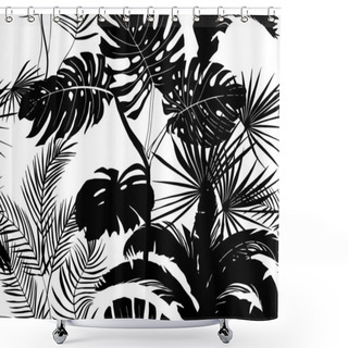 Personality  Black And White Seamless Pattern Of Tropical Plant Silhouettes: Palm Leaves, Monstera, Banana Palm Shower Curtains