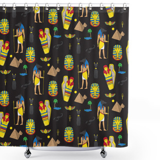 Personality  Seamless Pattern With Egyptean Elements Such As Anubis, Mummy, P Shower Curtains