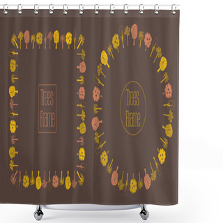 Personality  Round And Square Hand Drawn Frames Set With Autumn Trees Shower Curtains