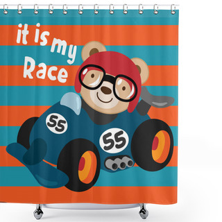 Personality  Little Teddy Bear Racer With A Red Helmet. Vector Illustration. Shower Curtains