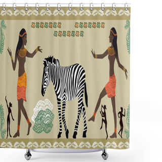 Personality  Panoramic Scene Inspired By Ancient Egypt Art.  Shower Curtains