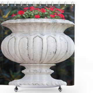Personality  Beautiful Vase With Red Flowers On The Bridge Shower Curtains