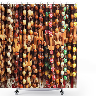Personality  Colorful Beads With Tau Cross Shower Curtains