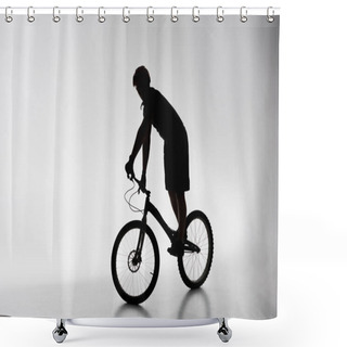Personality  Silhouette Of Trial Cyclist In Helmet Balancing On Bicycle On White Shower Curtains
