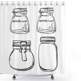 Personality  Glass Jars With A Lock. Vector Sketch Of Food In Ink On A White Background. Shower Curtains