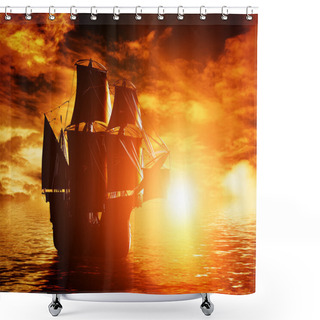 Personality  Ancient Pirate Ship Sailing Shower Curtains