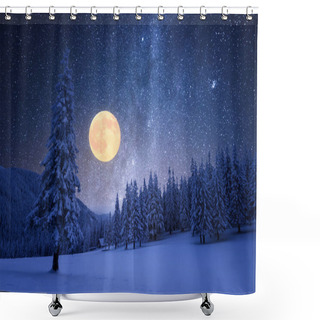 Personality  Winter Night With Starry Sky And Full Moon Shower Curtains