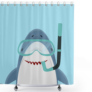 Personality  Cute White Shark  With Diving Equipment Shower Curtains