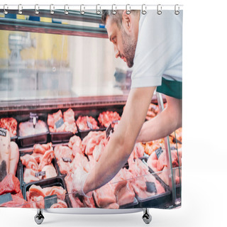 Personality  Shop Assistant Assorting Raw Meat Shower Curtains