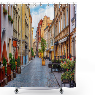 Personality  Traditional Houses In A Pedestrian Street In Historical Old Town Of Lviv, Ukraine Shower Curtains