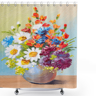 Personality  Drawing Flowers In A Vase, Oil Watercolor Abstract Painting Shower Curtains