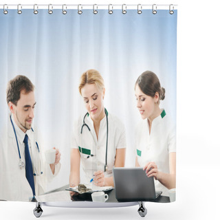 Personality  Group Of Medical Workers Discussing In Office Shower Curtains