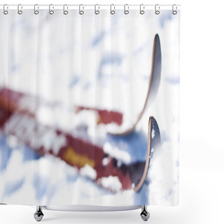 Personality  Skiing On A Ski Slope: Close-up Perspective Shower Curtains
