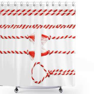 Personality  White Red Rope Bow, Twisted Ribbon And Loop, White Isolated Shower Curtains
