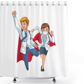 Personality  Super Doctors Couple Comic Characters Shower Curtains