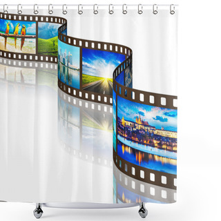 Personality  Photo Film With Travel Images On White Shower Curtains