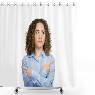 Personality  Confused Woman Pointing In Two Different Directions Shower Curtains