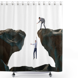 Personality  Businessman Helping Colleague With Rope Shower Curtains