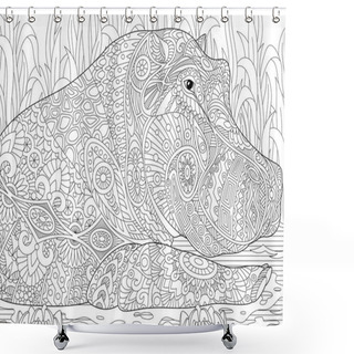 Personality  Zentangle Stylized Hippopotamus Shower Curtains