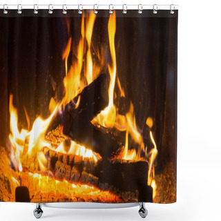 Personality  Close Up Of Firewood Burning In Fireplace Shower Curtains