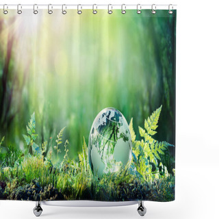 Personality  Globe On Moss In Forest - Environmental Concept Shower Curtains