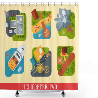 Personality  Helicopter Pad Landing Ground Landing Area Platform Vector Top View Illustration Shower Curtains