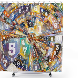 Personality  Paint By Numbers Series. Abstract Colorful Painting Of Disk, Rays And Arches Of Radiating Color And Number Symbols To Represent Source Of Platonic Energy And Power Behind Life. Illustration On Subject Of Science, Creativity And Art. Shower Curtains