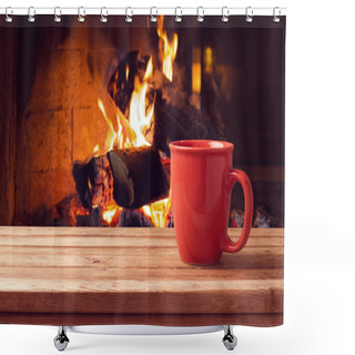 Personality  Red Cup Over Fireplace Shower Curtains