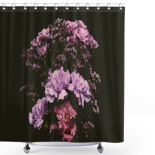 Personality  Close-up View Of Beautiful Tender Pink And Purple Flowers Isolated On Black  Shower Curtains