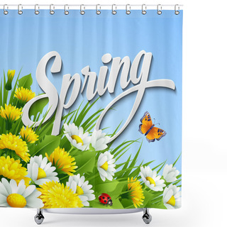 Personality  Fresh Spring Background With  Dandelions And Daisies Shower Curtains