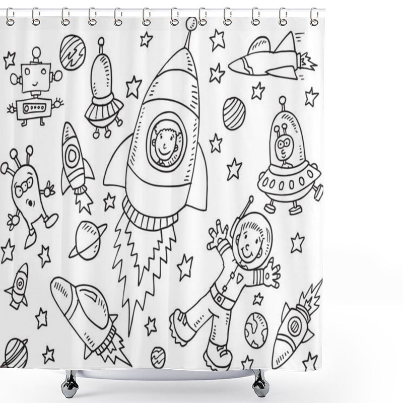 Personality  Outer Space Doodle Vector Illustration Art Set Shower Curtains